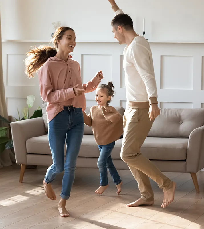 After-Laminate-Install Family enjoying laminate flooring | Floortrends