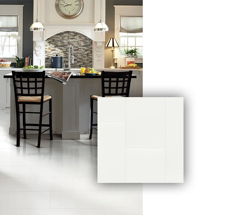 tile-tab-product White Tile detail on top of tile shown in kitchen room scene | Floortrends