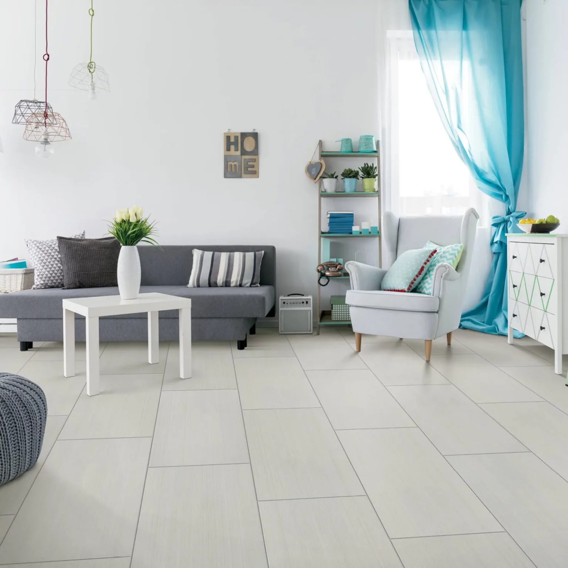 Large porcelain tiles in living room