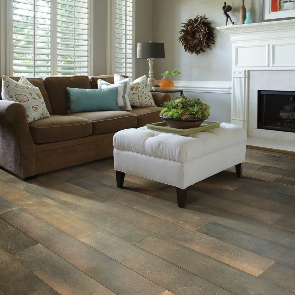 Wide plank hardwood in living room