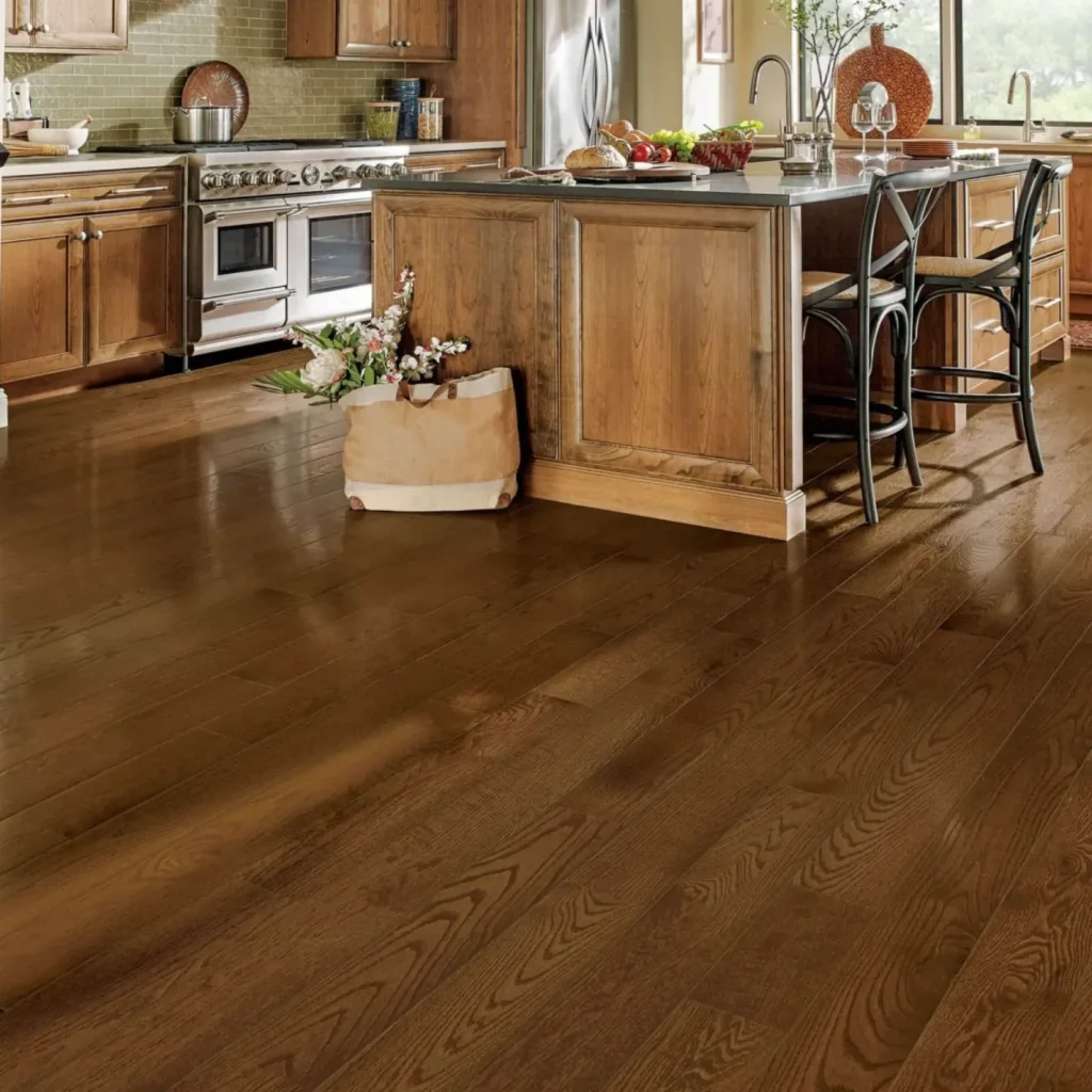 Hardwood floors in farmhouse style kitchen