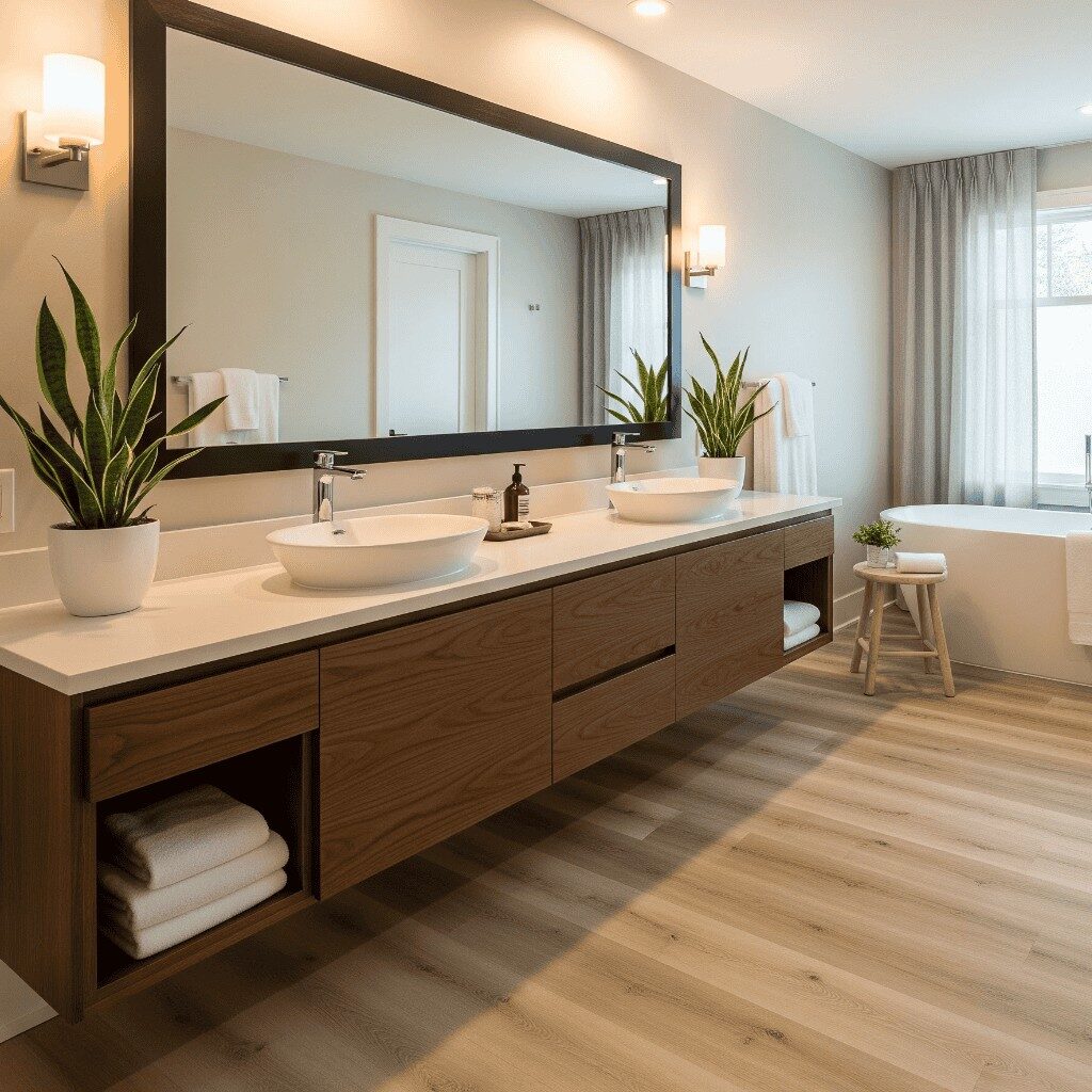 Luxury vinyl in spa style bathroom