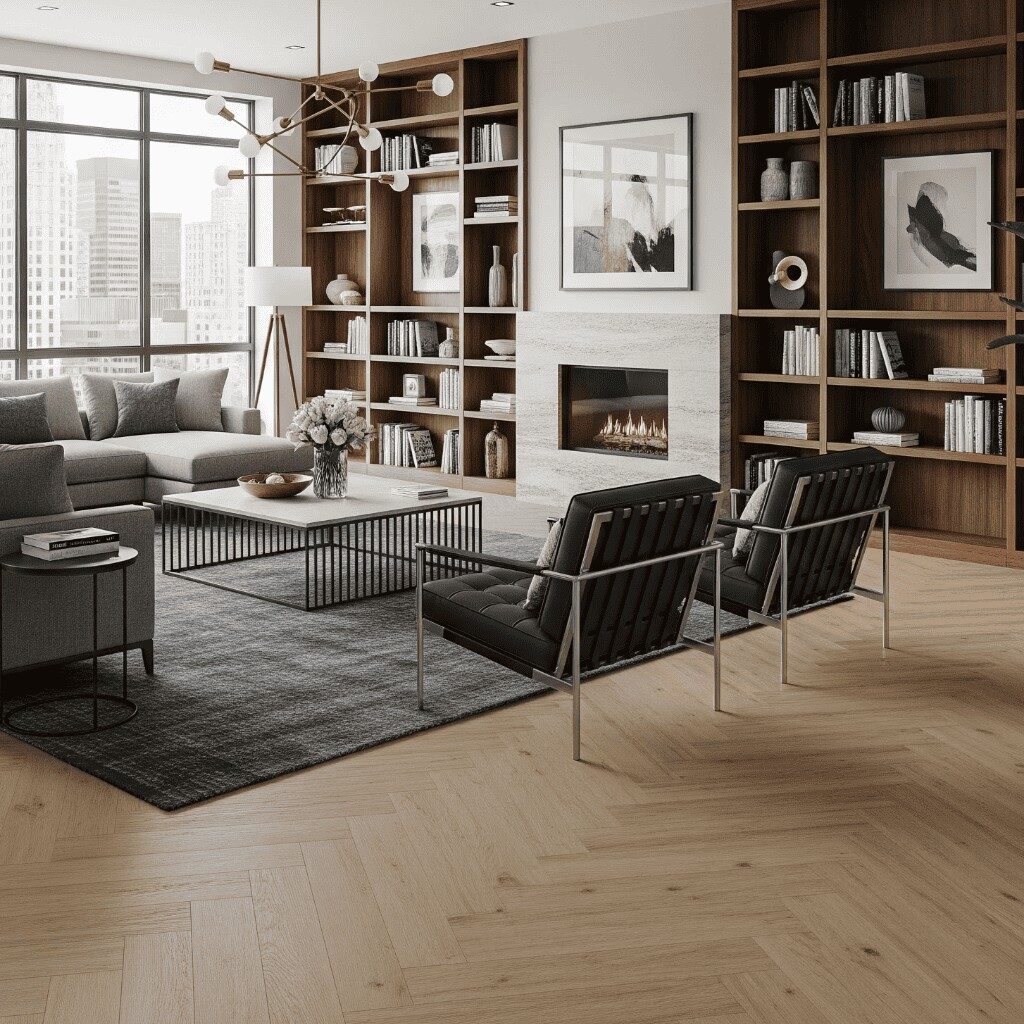 Luxury vinyl flooring in spacious living room